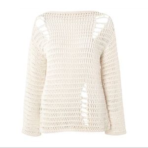 Topshop Boutique Distressed Cream Knit Sweater